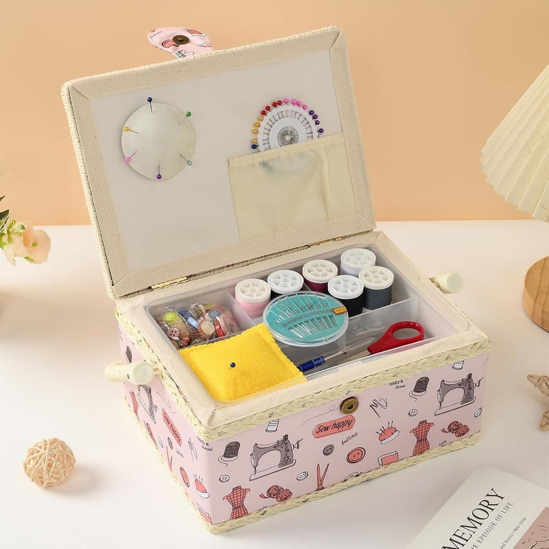 FOPUGT Sewing Basket - Medium Sewing Box for Sewing Supplies, Sewing Organizer Box Sewing Kit Storage Christmas Gift for Sewing Enthusiast (Pastel Pink) - Image 5